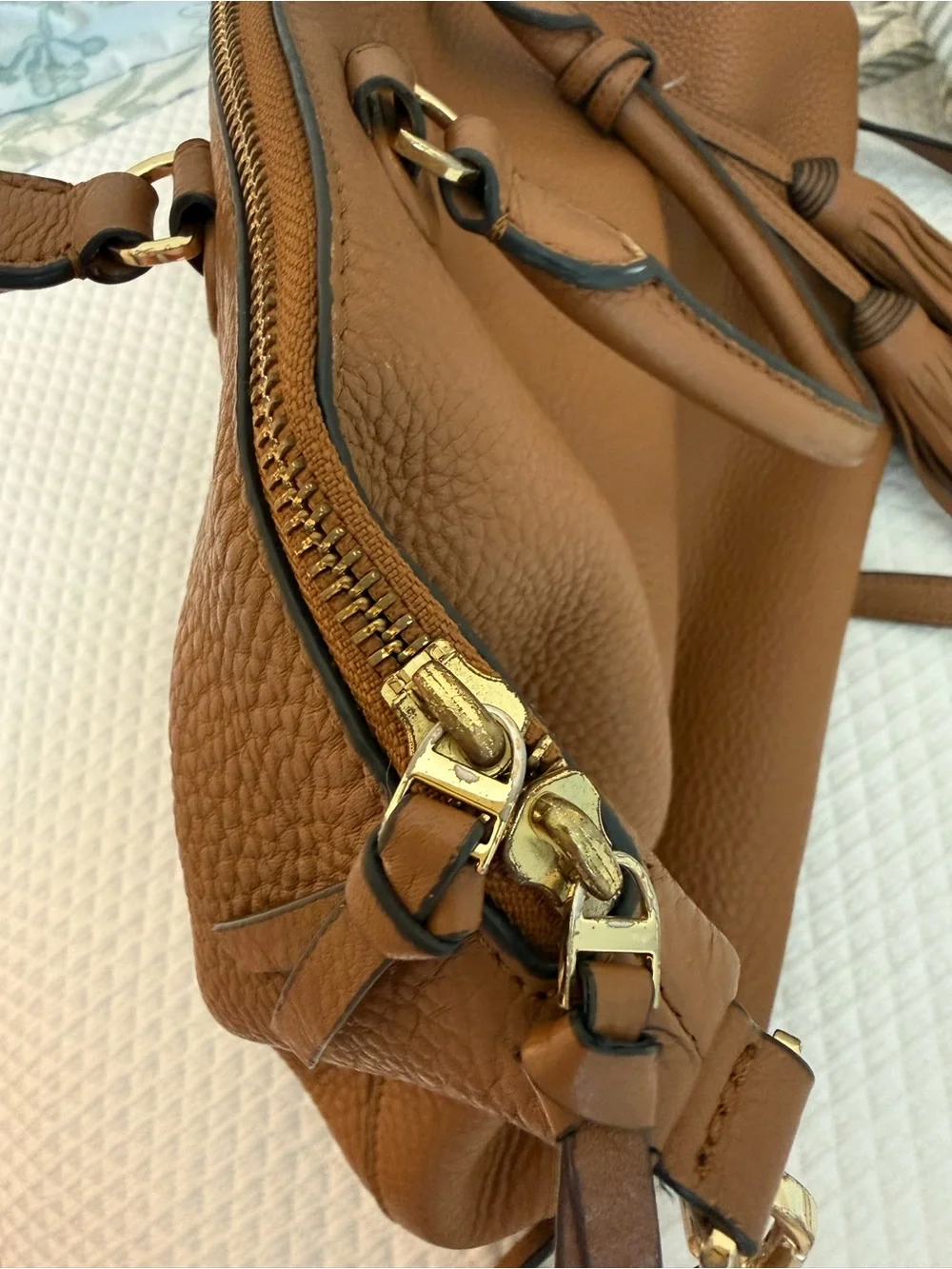 Tory Burch Tassel Leather Satchel - Tan / Light Brown